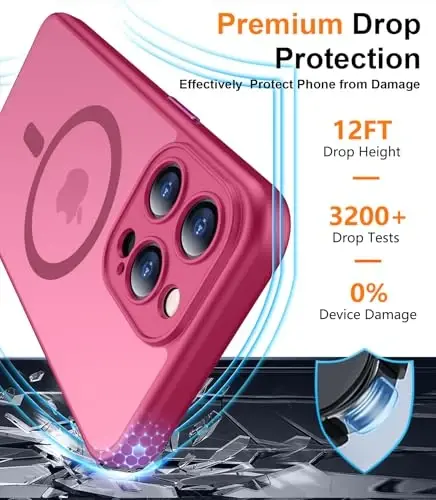 Red2Fire Magnetic for iPhone 15 Pro Case,Upgraded Full Camera Protection,Compatible with Magsafe,Shockproof Protective Translucent Matte Phone Case for iPhone 15 Pro - Rose red - 4