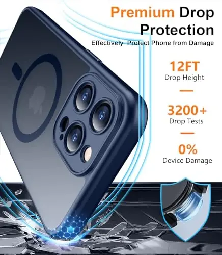 Red2Fire Magnetic for iPhone 15 Pro Case,Upgraded Full Camera Protection,Compatible with Magsafe,Shockproof Protective Translucent Matte Phone Case for iPhone 15 Pro - Seablue - 4