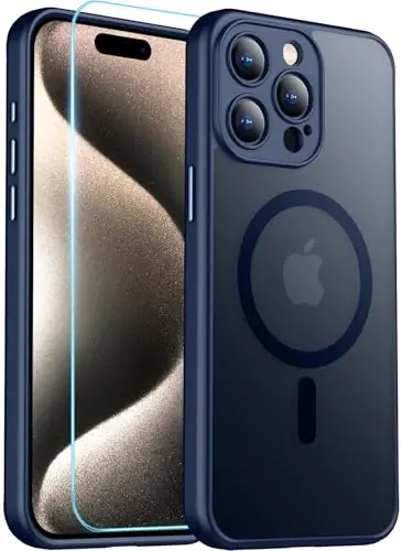 Red2Fire Магнитный чехол для iPhone 15 Pro, усиленная защита всей камеры, совместим с Magsafe, ударопрочный защитный полупрозрачный матовый чехол для iPhone 15 Pro - Морской синий - 1