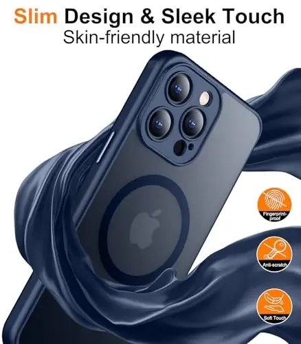 Red2Fire Магнитный чехол для iPhone 15 Pro, усиленная защита всей камеры, совместим с Magsafe, ударопрочный защитный полупрозрачный матовый чехол для iPhone 15 Pro - Морской синий - 6