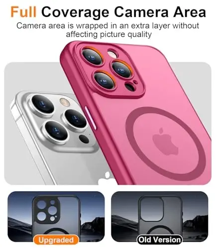 Red2Fire Магнитный чехол для iPhone 15 Pro, усиленная защита всей камеры, совместим с Magsafe, ударопрочный защитный полупрозрачный матовый чехол для iPhone 15 Pro - Розово-красный - 5