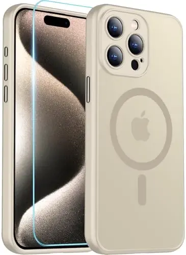 Red2Fire Manyetik iPhone 15 Pro Kılıfı, Gelişmiş Tam Kamera Koruması, Magsafe Uyumlu, Darbeye Dayanıklı Koruyucu Yarı Saydam Mat Telefon Kılıfı - Gri - 1