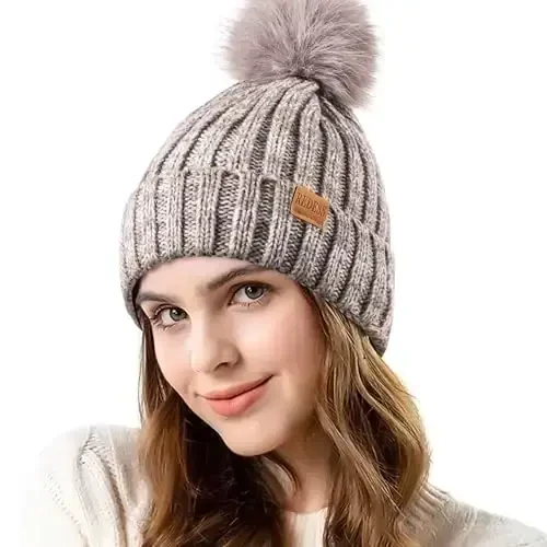 REDESS Ayollar Qishki Triko Shlyapa Issiq Jun Qoplamali Pompomli Qalpog'i Qalin Osilgan Qor Triko Bosh Suyagi Ski Shapkasi - 1