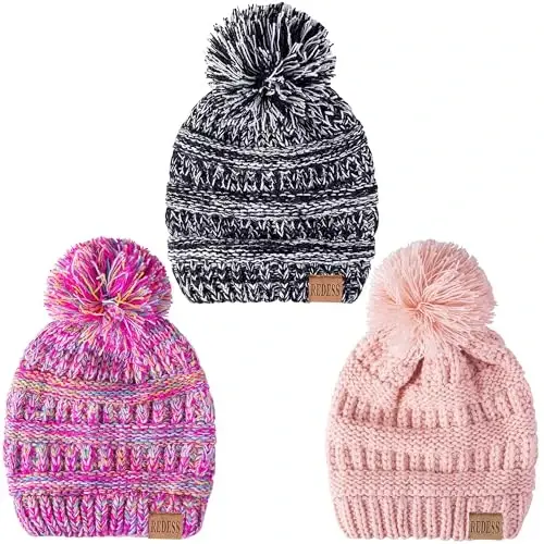 REDESS Baby Kids Winter Warm Hats, Infant Toddler Children Pom Pom Beanie Knit Cap Girls Boys - MODAZONE (1)