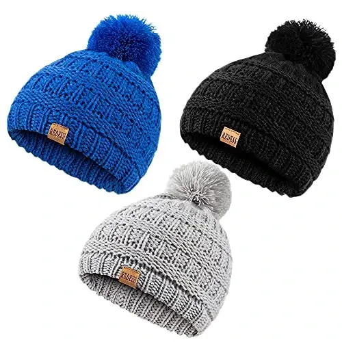 REDESS Baby Kids Winter Warm Hats, Infant Toddler Children Pom Pom Beanie Knit Cap Girls Boys 