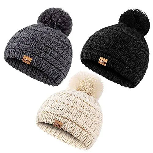 REDESS Baby Kids Winter Warm Hats, Infant Toddler Children Pom Pom Beanie Knit Cap Girls Boys 