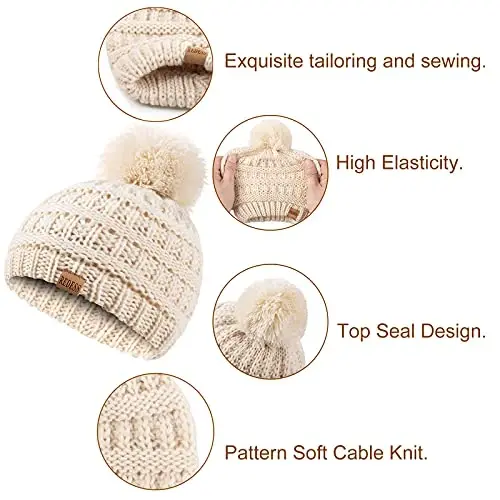 REDESS Baby Kids Winter Warm Hats, Infant Toddler Children Pom Pom Beanie Knit Cap Girls Boys - 4