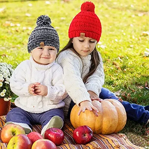 REDESS Baby Kids Winter Warm Hats, Infant Toddler Children Pom Pom Beanie Knit Cap Girls Boys - 5
