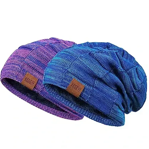 REDESS Beanie Hat for Men and Women Winter Warm Hats Knit Slouchy Thick Skull Cap - REDESS