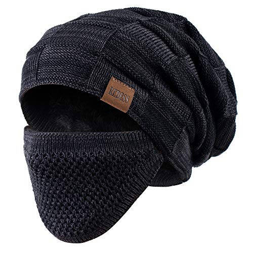 REDESS Beanie Hat for Men and Women Winter Warm Hats Knit Slouchy Thick Skull Cap with Face Cover - 5