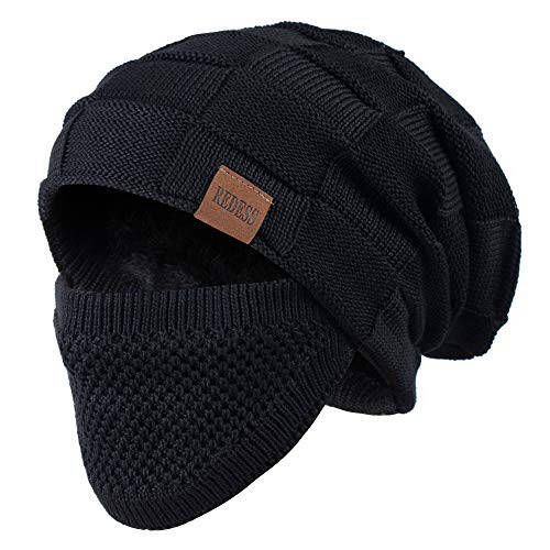 REDESS Beanie Hat for Men and Women Winter Warm Hats Knit Slouchy Thick Skull Cap with Face Cover - 3