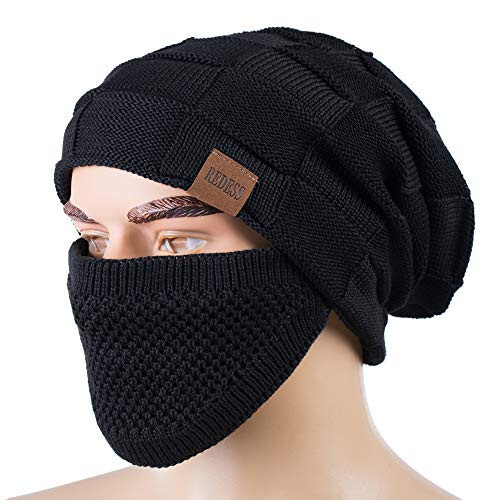 REDESS Beanie Hat for Men and Women Winter Warm Hats Knit Slouchy Thick Skull Cap with Face Cover - 4