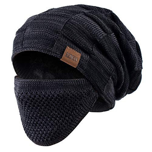 REDESS Beanie Hat for Men and Women Winter Warm Hats Knit Slouchy Thick Skull Cap with Face Cover - 1