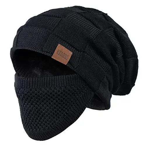REDESS Beanie Hat for Men and Women Winter Warm Hats Knit Slouchy Thick Skull Cap with Face Cover - 1