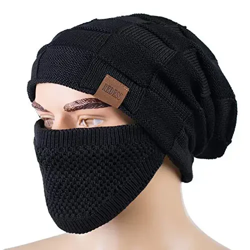 REDESS Beanie Hat for Men and Women Winter Warm Hats Knit Slouchy Thick Skull Cap with Face Cover - REDESS (1)
