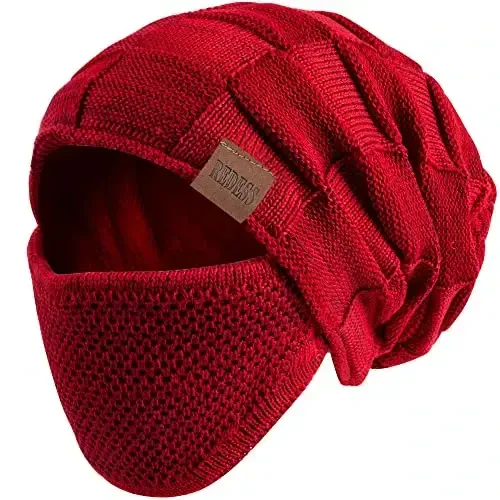 REDESS Beanie Hat for Men and Women Winter Warm Hats Knit Slouchy Thick Skull Cap with Face Cover - REDESS