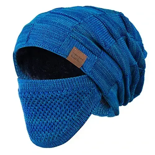 REDESS Beanie Hat for Men and Women Winter Warm Hats Knit Slouchy Thick Skull Cap with Face Cover - 1