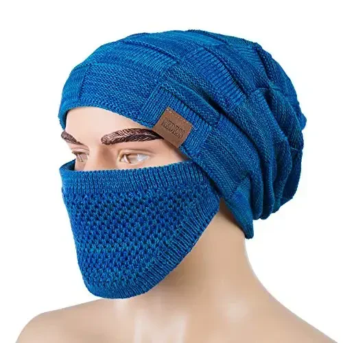 REDESS Beanie Hat for Men and Women Winter Warm Hats Knit Slouchy Thick Skull Cap with Face Cover - 2