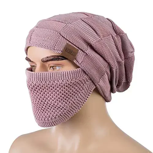 REDESS Beanie Hat for Men and Women Winter Warm Hats Knit Slouchy Thick Skull Cap with Face Cover - 2
