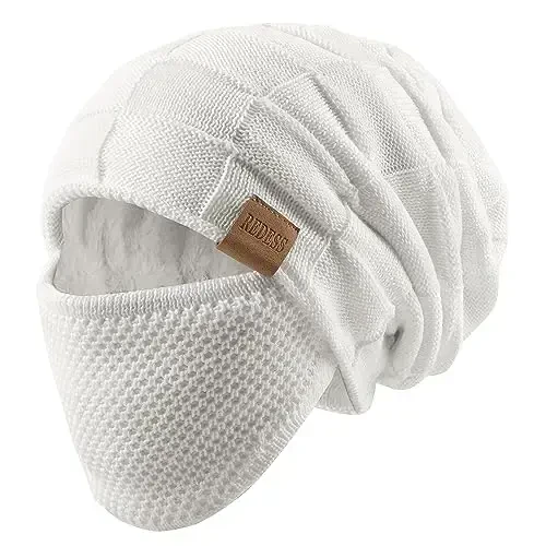 REDESS Beanie Hat for Men and Women Winter Warm Hats Knit Slouchy Thick Skull Cap with Face Cover 
