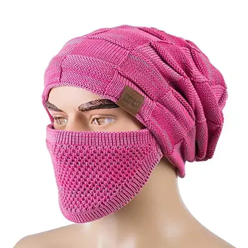 REDESS Beanie Hat for Men and Women Winter Warm Hats Knit Slouchy Thick Skull Cap with Face Cover - 2