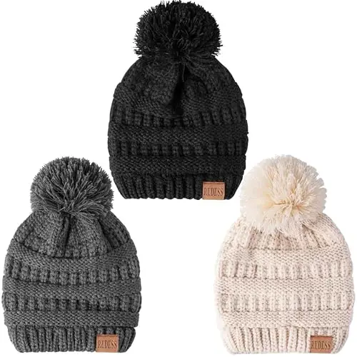 REDESS Baby Kids Winter Warm Hats, Infant Toddler Children Pom Pom Beanie Knit Cap Girls Boys - REDESS (1)