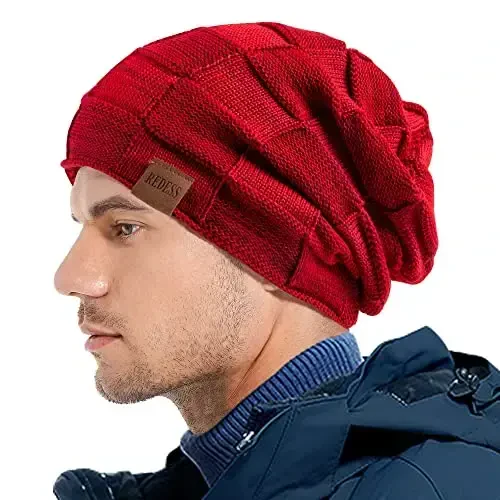 REDESS Erkaklar va ayollar uchun qishki iliq shapkalar Triko Slouchy Thick Skull Cap - 4