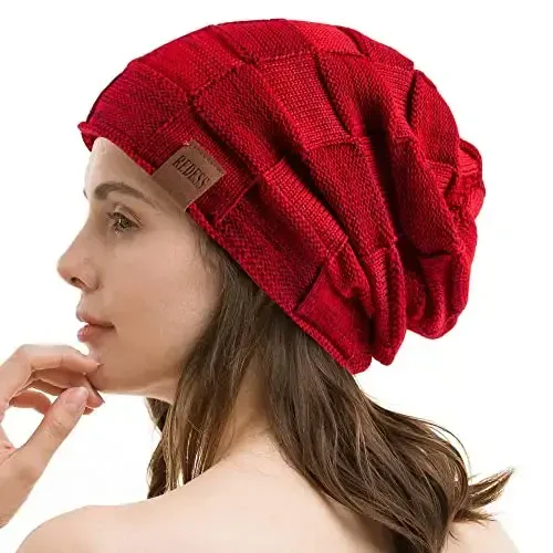 REDESS Erkaklar va ayollar uchun qishki iliq shapkalar Triko Slouchy Thick Skull Cap - 5