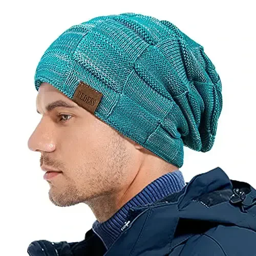 REDESS Erkaklar va ayollar uchun qishki iliq shapkalar Triko Slouchy Thick Skull Cap - 5