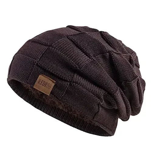 REDESS Erkaklar va ayollar uchun qishki iliq shapkalar Trikotaj Slouchy Qalin bosh suyagi shapkasi - 1