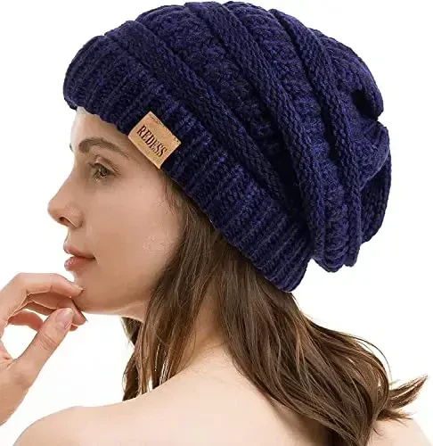 REDESS Erkaklar va ayollar uchun qishki issiq katta hajmli kabel trikotaj qalpoq uchun Slouchy Beanie shlyapa - 1
