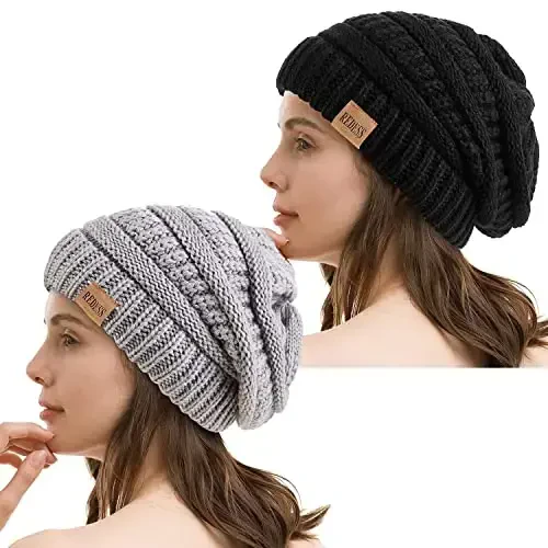 REDESS Erkaklar va ayollar uchun slouchy beanie shapka Qishki iliq katta hajmli yumshoq o'ralgan trikotaj shapka - 1