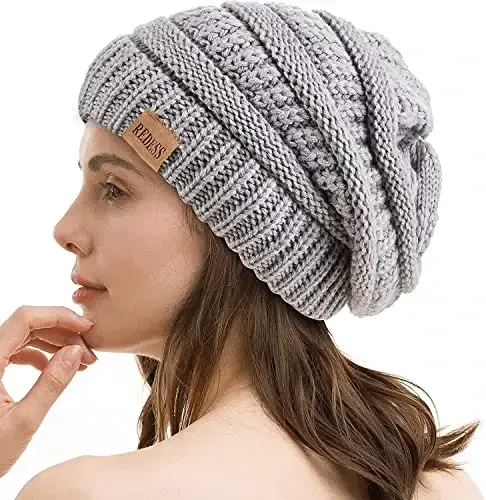 REDESS Erkaklar va ayollar uchun slouchy beanie shapka Qishki iliq katta hajmli yumshoq o'ralgan trikotaj shapka - 5