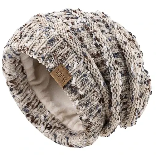 REDESS Erkaklar va ayollar uchun slouchy beanie shlyapa Qishki issiq katta hajmli yumshoq kabel trikotaj shapka - 3