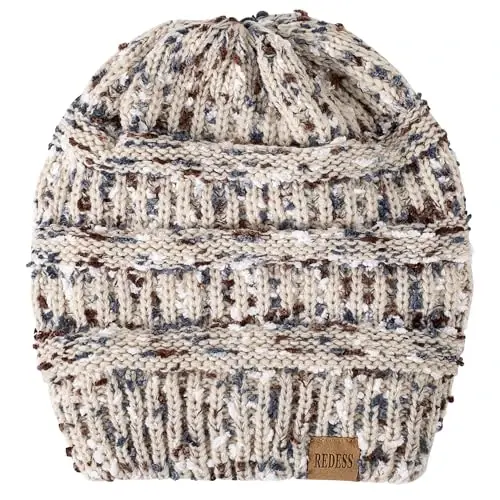 REDESS Erkaklar va ayollar uchun slouchy beanie shlyapa Qishki issiq katta hajmli yumshoq kabel trikotaj shapka - 4