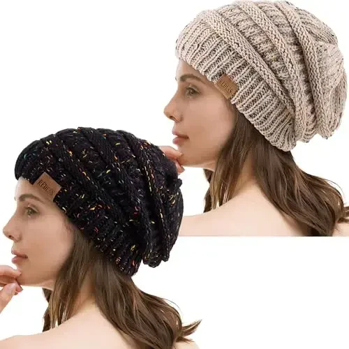 REDESS Erkaklar va ayollar uchun slouchy beanie shlyapa Qishki issiq katta hajmli yumshoq o'ralgan trikotaj shapka - 1
