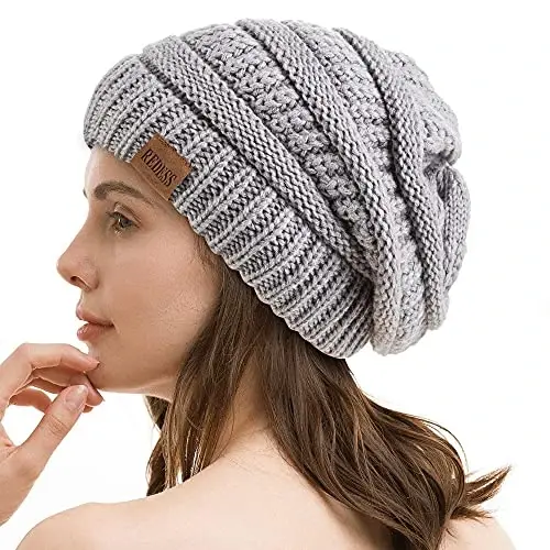 REDESS Slouchy Beanie Hat for Men and Women Winter Warm Chunky Soft Oversized Cable Knit Cap 