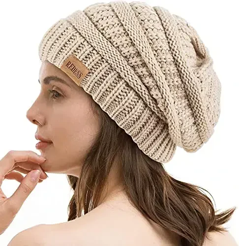 REDESS Slouchy Beanie Hat for Men and Women Winter Warm Chunky Soft Oversized Cable Knit Cap - 1