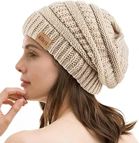 REDESS Slouchy Beanie Hat for Men and Women Winter Warm Chunky Soft Oversized Cable Knit Cap 