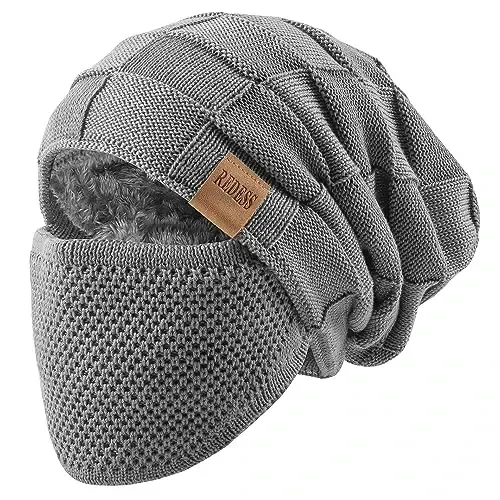 REDESS Beanie Hat for Men and Women Winter Warm Hats Knit Slouchy Thick Skull Cap with Face Cover 