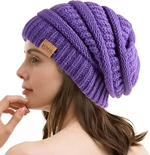 REDESS Slouchy Beanie Hat for Men and Women Winter Warm Chunky Soft Oversized Cable Knit Cap - 2