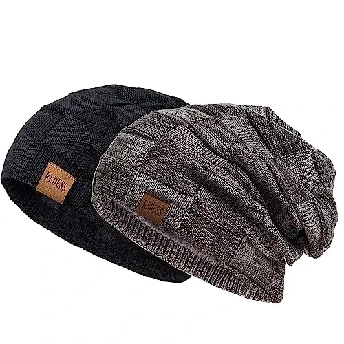 REDESS Beanie Hat for Men and Women Winter Warm Hats Knit Slouchy Thick Skull Cap - REDESS