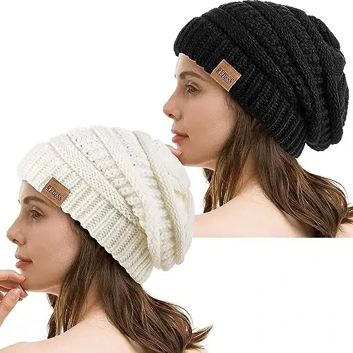 REDESS Slouchy Beanie Hat for Men and Women Winter Warm Chunky Soft Oversized Cable Knit Cap - REDESS