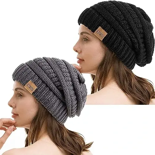 REDESS Slouchy Beanie Hat for Men and Women Winter Warm Chunky Soft Oversized Cable Knit Cap - 1