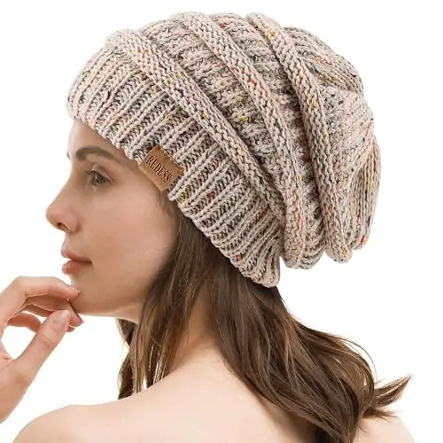 REDESS Slouchy Beanie Hat for Men and Women Winter Warm Chunky Soft Oversized Cable Knit Cap - REDESS