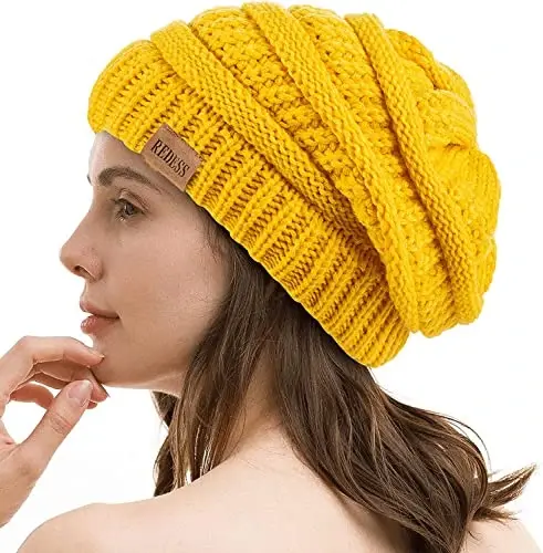 REDESS Slouchy Beanie Hat for Men and Women Winter Warm Chunky Soft Oversized Cable Knit Cap - 1