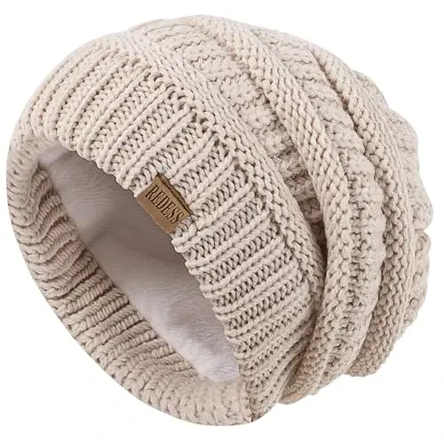 REDESS Slouchy Beanie Hat for Men and Women Winter Warm Chunky Soft Oversized Cable Knit Cap - 3