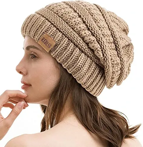 REDESS Slouchy Beanie Hat for Men and Women Winter Warm Chunky Soft Oversized Cable Knit Cap - 1