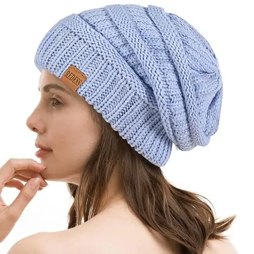 REDESS Slouchy Beanie Hat for Men and Women Winter Warm Chunky Soft Oversized Cable Knit Cap 