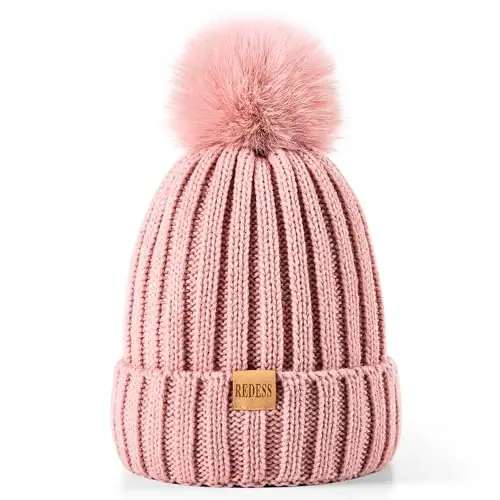 REDESS Womens Winter Knitted Beanie Hat Warm Fleece Lined with Pompom Cap Thick Slouchy Snow Knit Skull Ski Cap - Modazone (1)